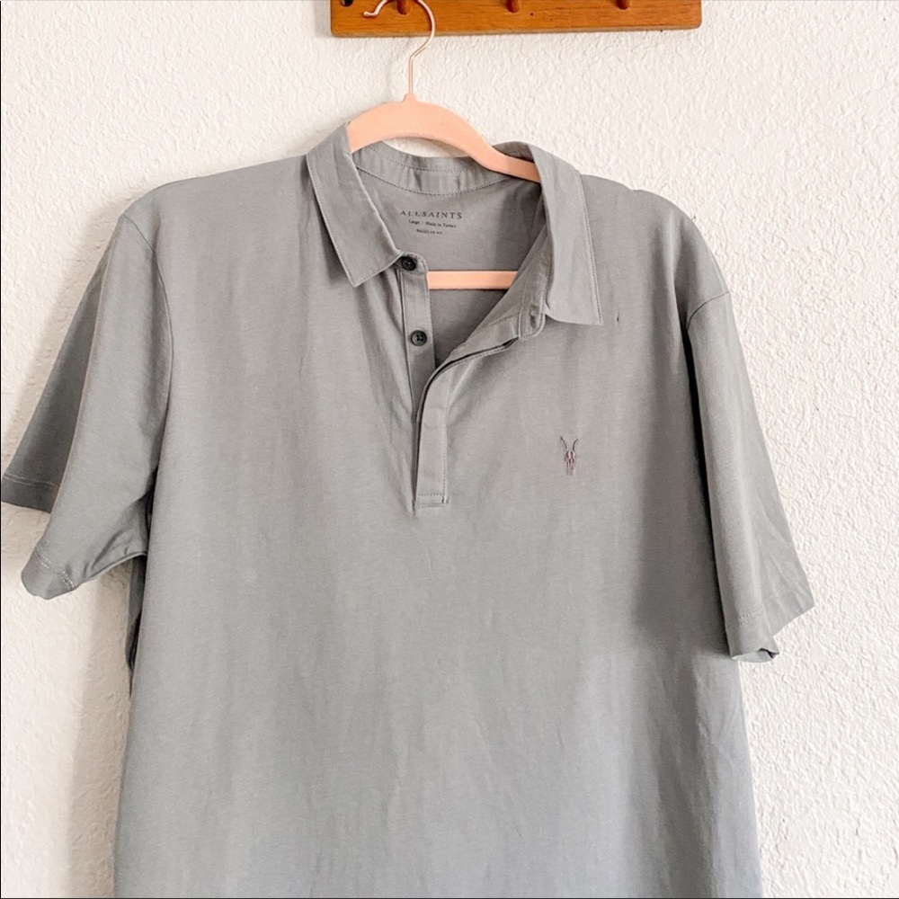 All Saints Grey Short Sleeve Brace Polo Large